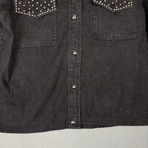 Vintage 90s Just Janet Studded Black Denim Western Shirt Shacket Small - Picture 3 of 10